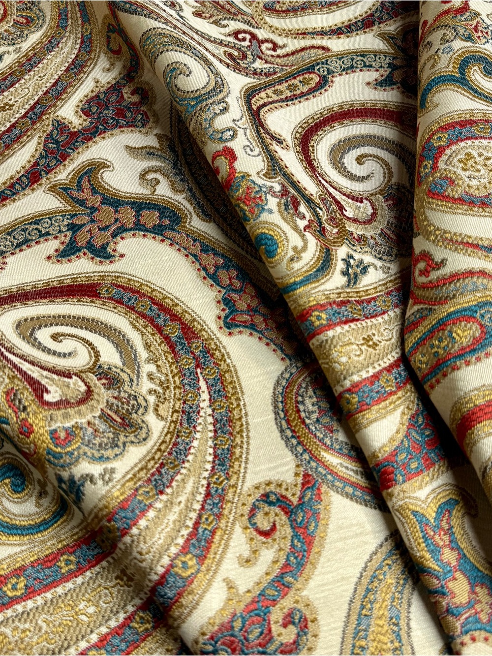 Traditional Paisley Motif Jacquard Upholstery Fabric By The Yard Red Blue Gold